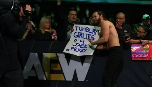 JJWilliamsWON's tweet image. "TUMBLR GIRLIES 4 JACK PERRY" sign

He knows. 

#AEWDynamite