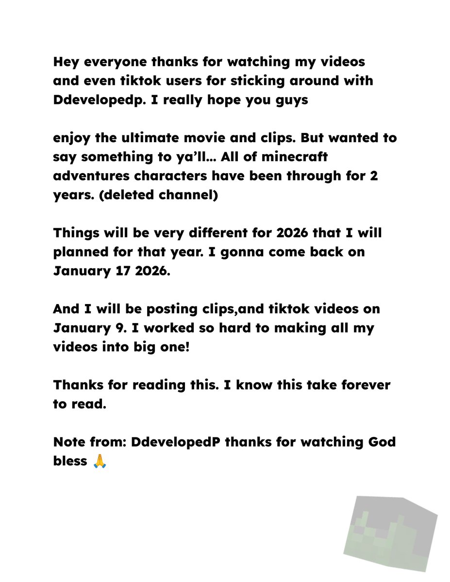 ddevelopedp's tweet image. Thanks you guys for reading this note i really worked hard and put things together there's different plans happening in 2026. I'm not ending this channel but I see you guys on January 9 and January 17 of 2026 of the secret note revealed!