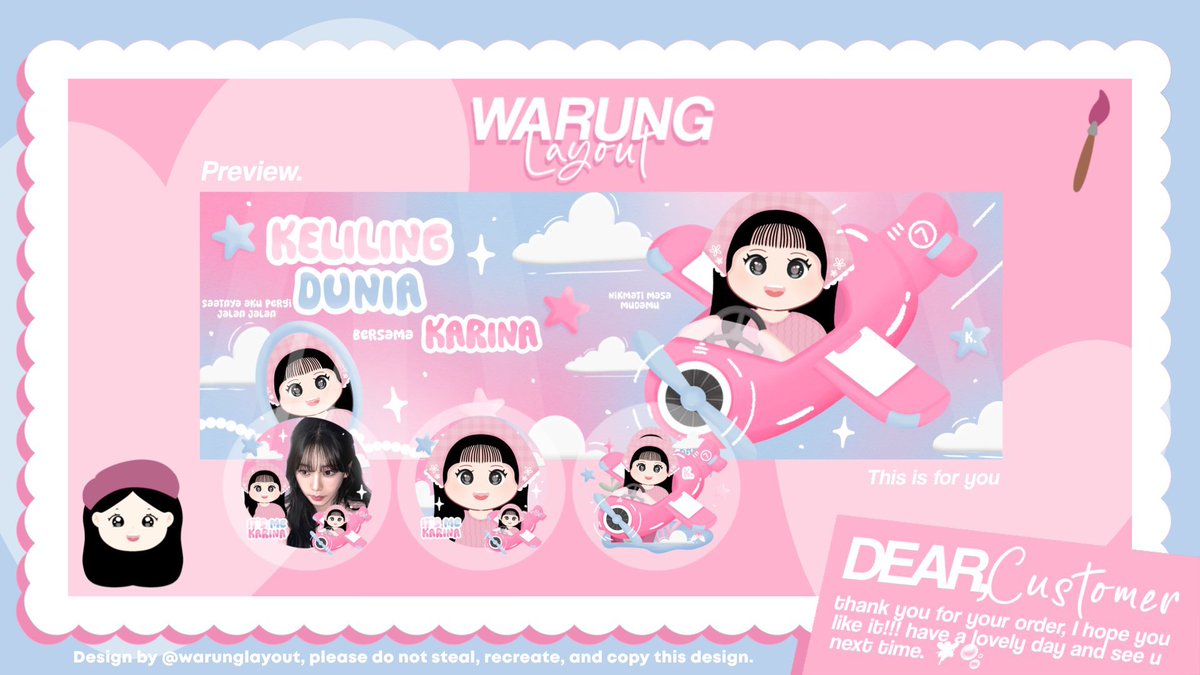 warunglayout's tweet image. — help RT thankyou 🎀

hi guys aku ada layout ready stock karina terbaru, bisa langsung kalian order sekarang juga 💖

price cek Alt
free retext
avail resize wabis + bundle

dm for order...💌
#zonauang #zonajajan