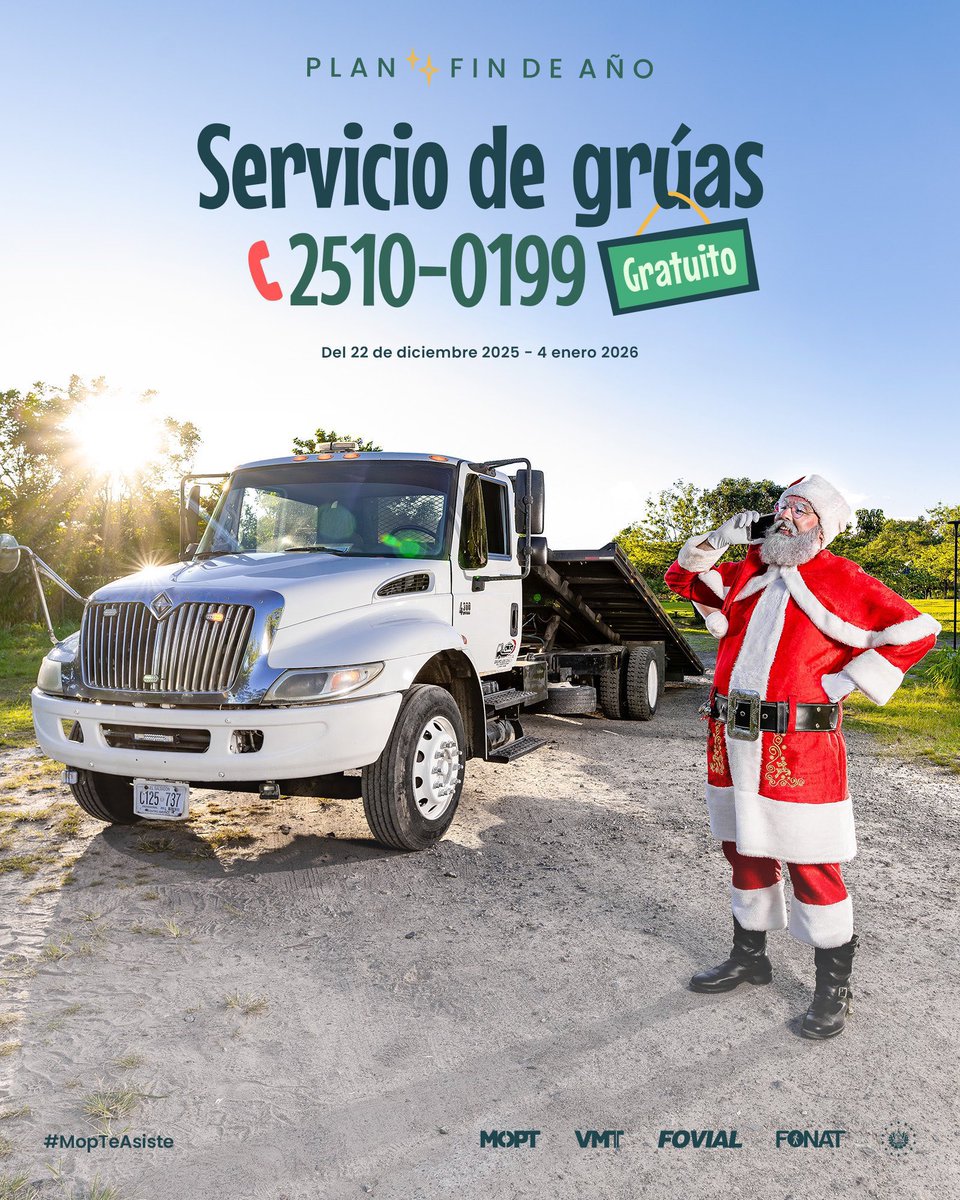 RubenChavarria2's tweet photo. Recuerda que el servicio de grúas para apoyarte en la vía cuando más lo necesitas está disponible hasta el 4 de enero de 2026. 🇸🇻

📞 2510-0199 https://t.co/VjGD4zboE7