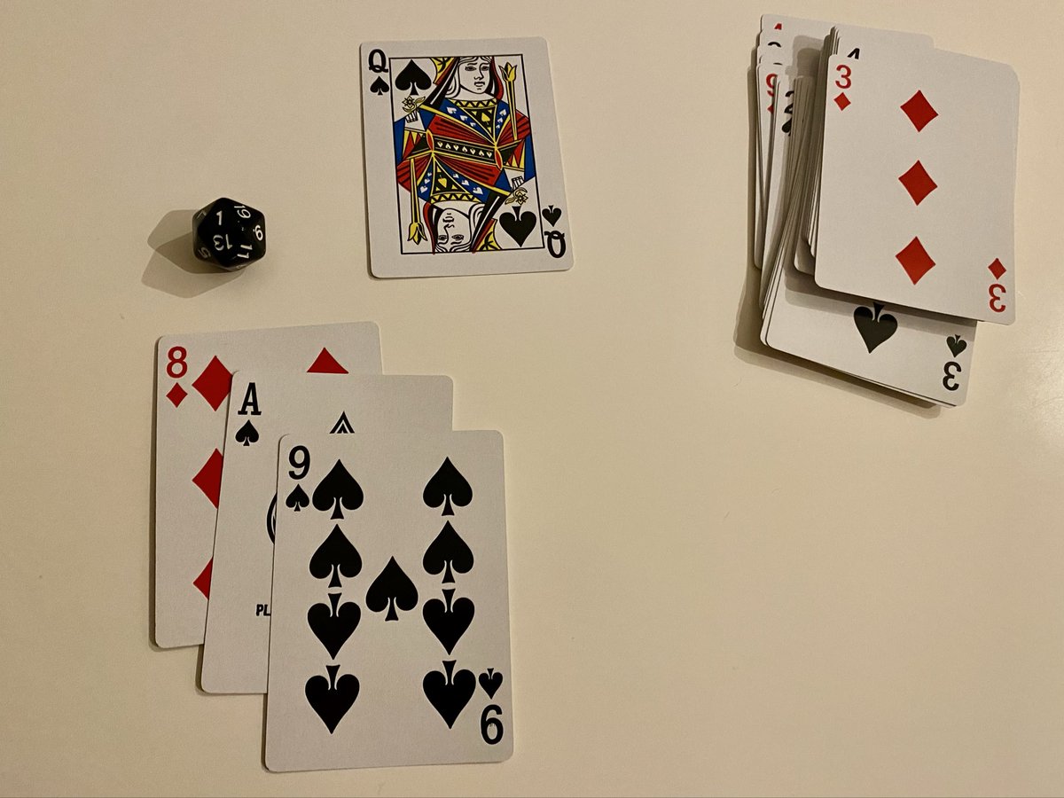 ccdrash's tweet image. On my 6th play through…with 13 life and 1 card left in the dungeon, I flipped a Q to leave me at 1 health to win (scoundrel solitaire dungeon crawler)