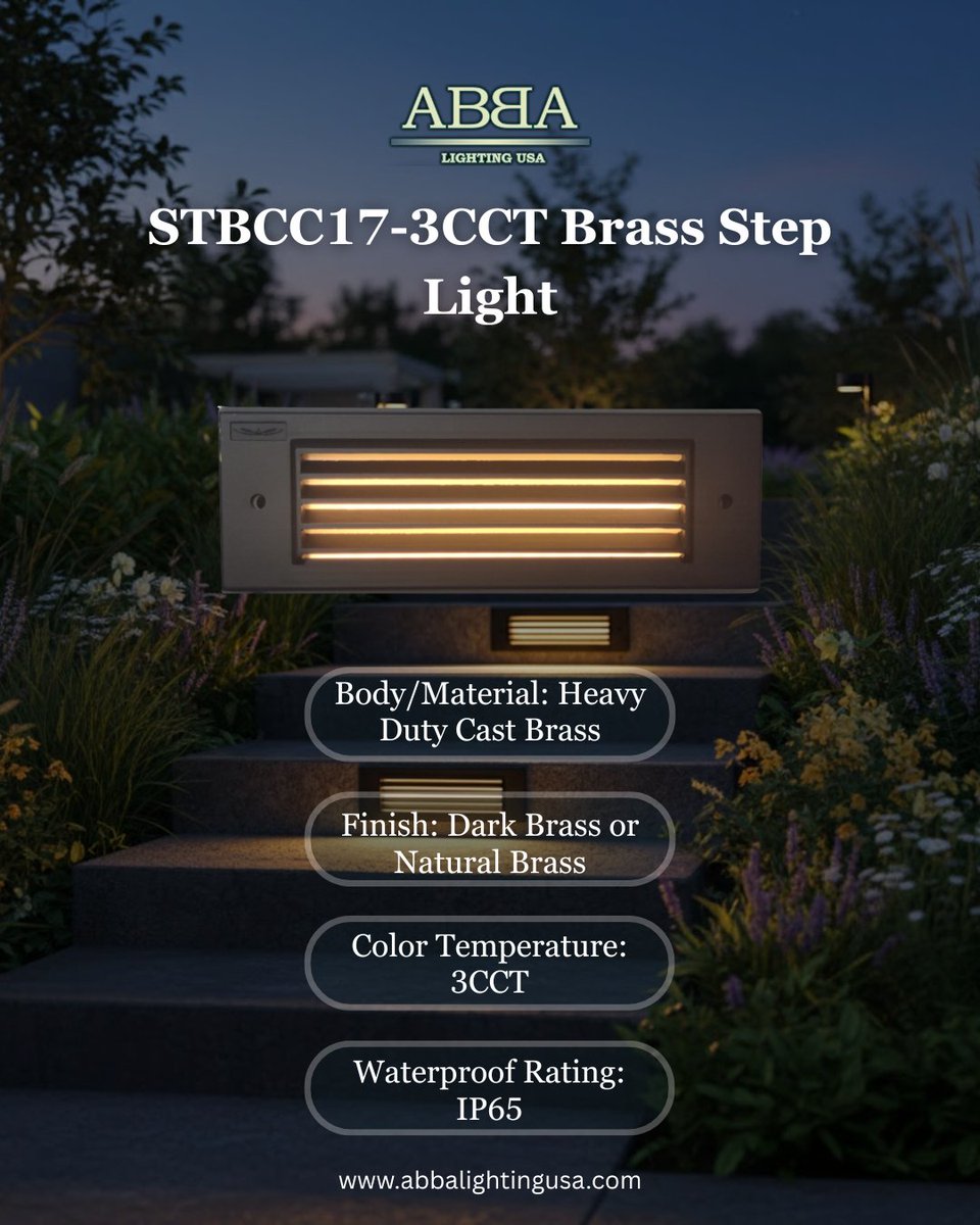 ABBALightingUSA's tweet photo. Transform your home’s curb appeal with the STBCC17-3CCT Brass Step Light! ✨ Crafted from heavy-duty cast brass with an IP65 waterproof rating, this fixture isn't just durable—it’s versatile.
#OutdoorLighting #BrassLights #HomeImprovement #LandscapeDesign #AbbaLighting #StepLight https://t.co/vYB6DiadBm