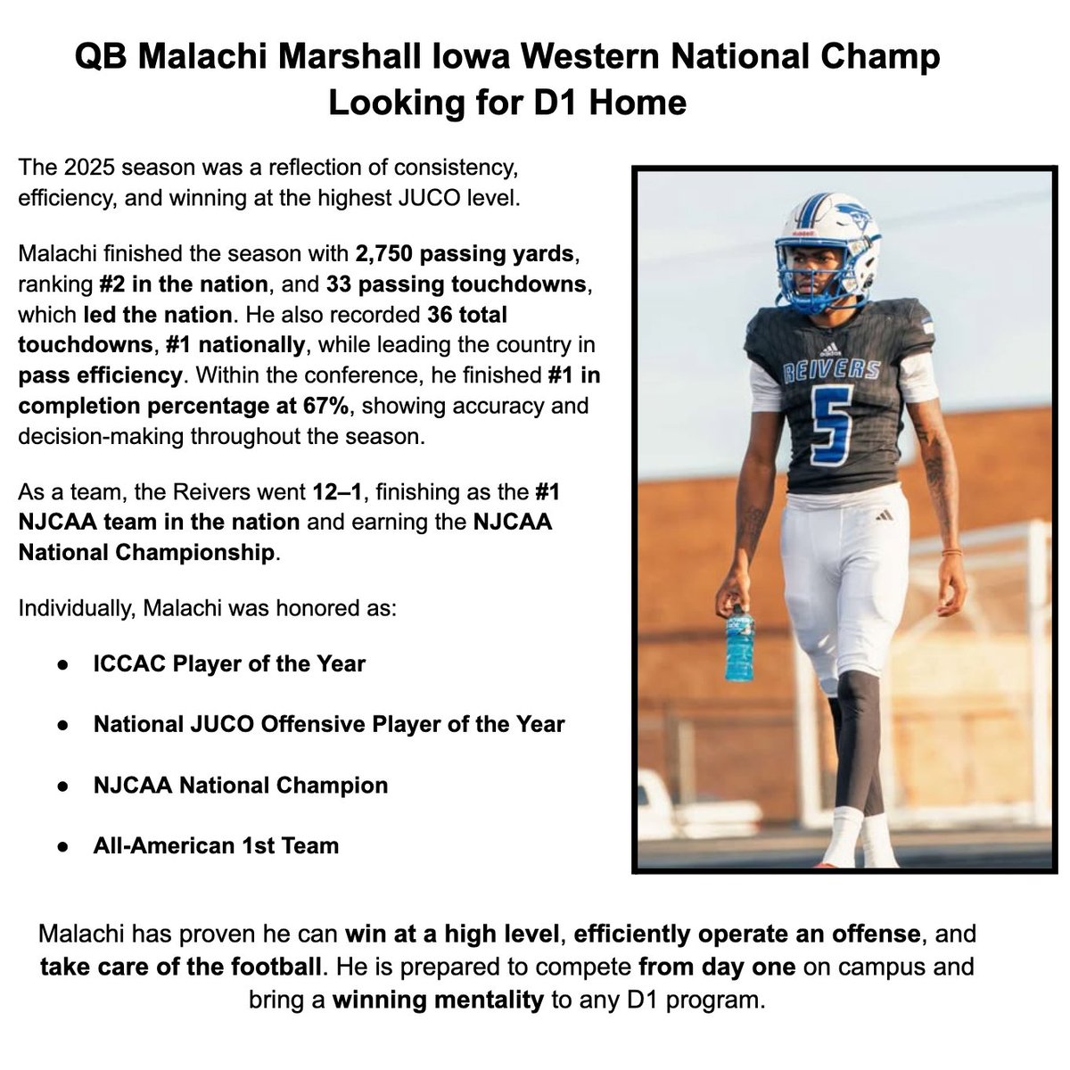 #1 JUCO QB in the Nation <a href="/Ma1achiMarshall/">Malachi Marshall</a>, May Grad looking for a place to call home !

#TheRecruitRadar