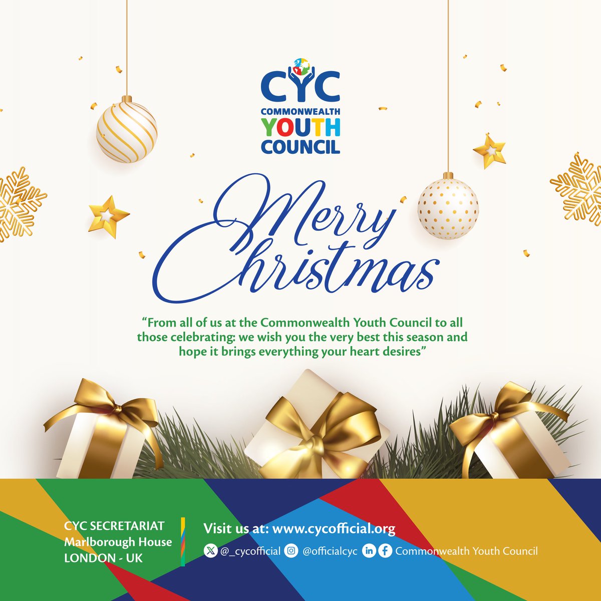 _cycofficial's tweet photo. From all of us at the Commonwealth Youth Council to all those celebrating: we wish you the very best this season and hope it brings everything your heart desires.
#merrychristmas
#GetYouthInvolved https://t.co/2q3SqTegYr