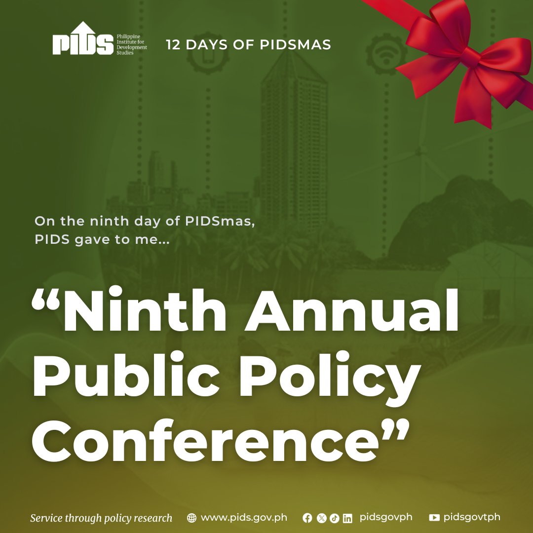 pidsgovph's tweet image. On the ninth day of #PIDSmas, we highlight the Ninth Annual Public Policy Conference, which focused on managing the twin transition of green transformation and digitalization.

Read: bit.ly/pidsbook2024-01

#TwinTransition #GreenAndDigital #APPC