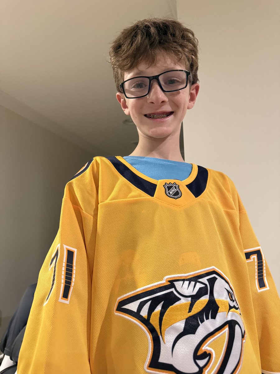 Happy Christmas Eve We Go To Our Grandma’s House To Have Dinner And Open 1-2 Presents I Got This Matthew Wood Jersey. <a href="/PredsNHL/">Nashville Predators</a>