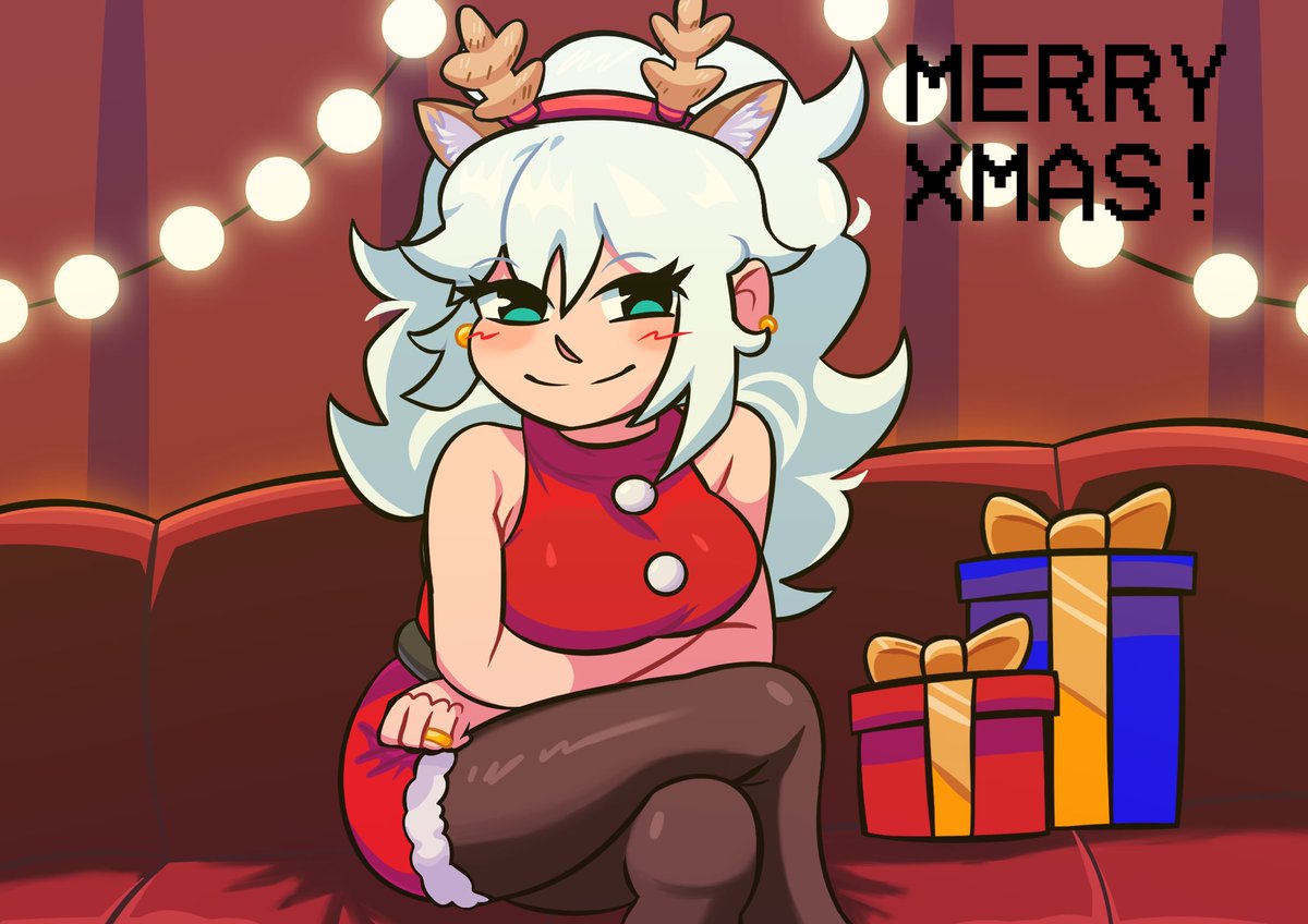 Pokezzzzzzz's tweet image. Merry Christmas guys!! Let me make this lil come back to art with a festive outfit for Yuki! (Yes that’s her new name)

+ alt with Alan he seems to be very conflicted 

(Please follow me guys I wanna have 1k b4 2026 😭😭🙏)

#art #fridaynightfunkin #Christmas #ocart