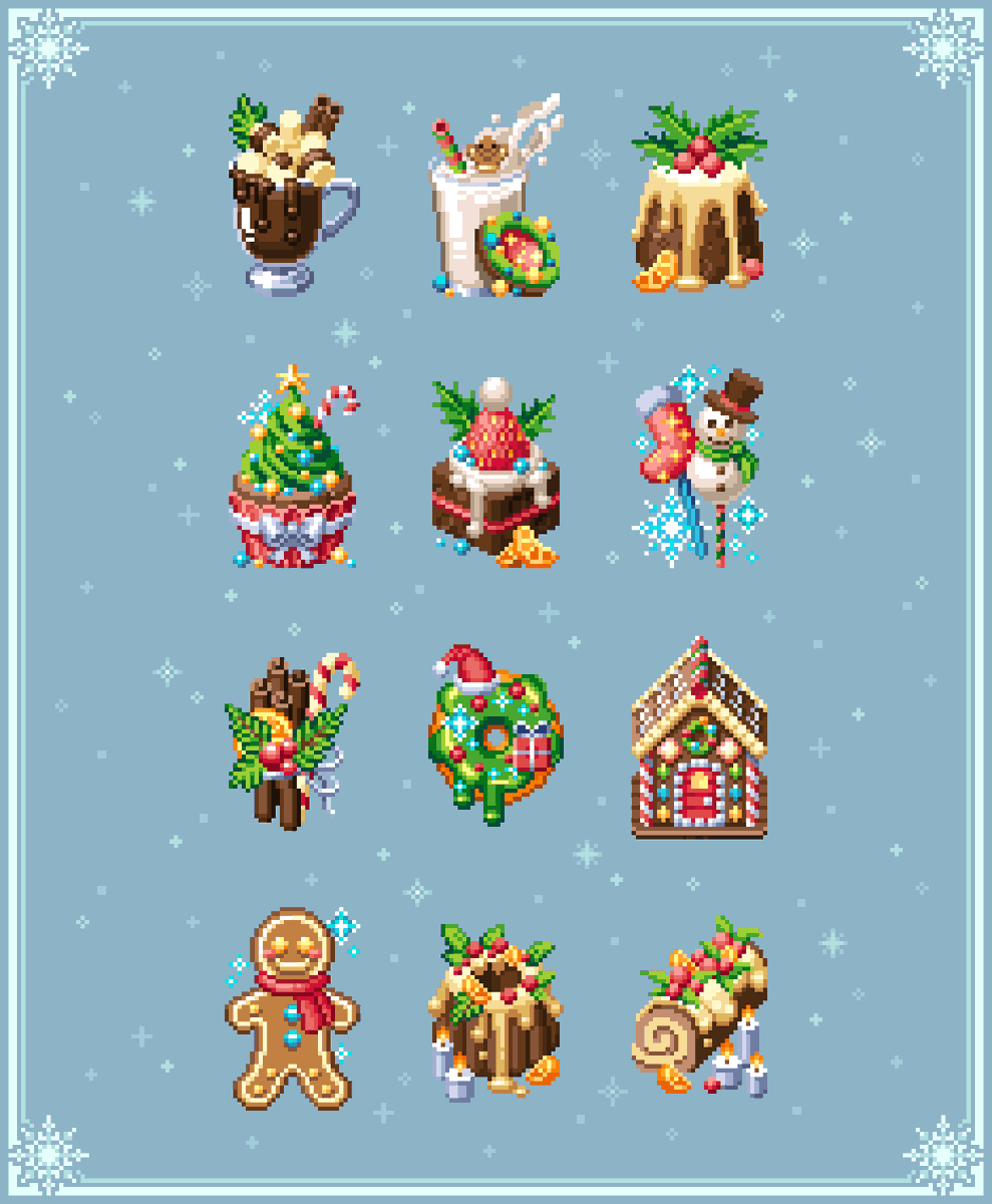 TaseMiru's tweet photo. Merry Christmas ✨
°
°
°
#pixelart #christmas #props #drawing #art #digitalart   #aseprite #treats #sweets https://t.co/vHH8SI9SgO