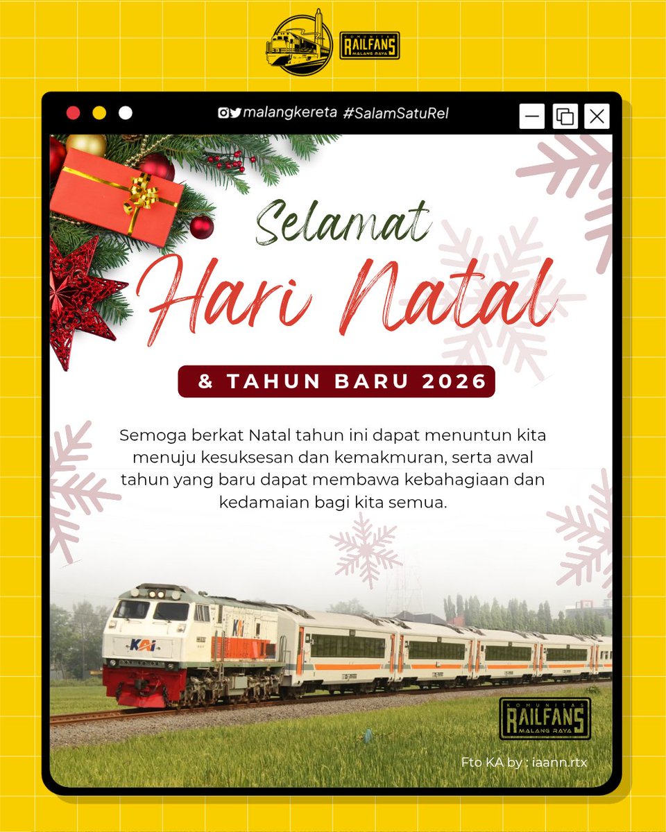 🎄Selamat Hari Raya Natal 2025 &amp; Tahun Baru 2026🎄

Semoga sukacita Natal senantiasa menuntun kita menuju kesuksesan dan kemakmuran. Di penghujung tahun ini, semoga kita diberikan penutup yang baik, serta awal yang penuh harapan di tahun yang baru. 

#salamsaturel #malangkereta