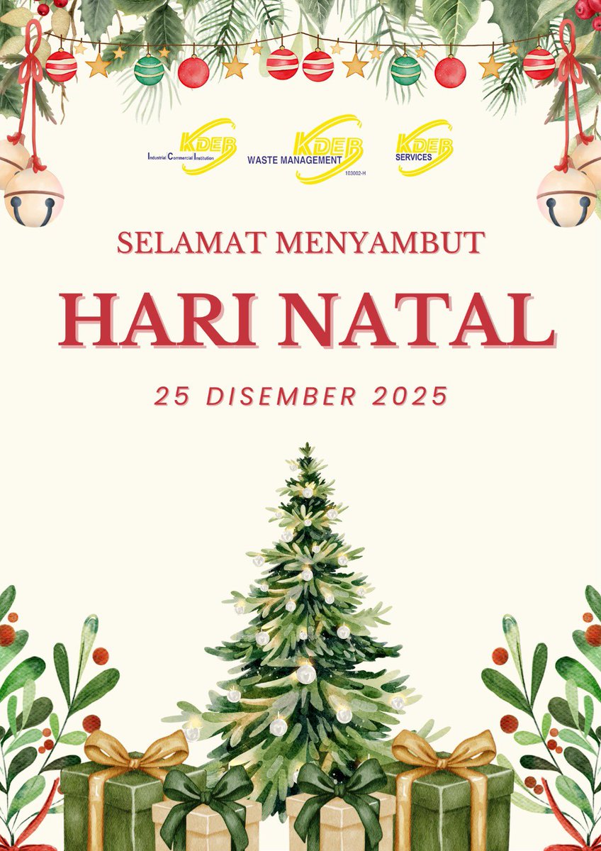 KDEBWaste's tweet image. Selamat Hari Natal 2025 🎄

KDEB Waste Management mengucapkan Selamat Hari Natal kepada semua yang meraikannya. Semoga sambutan ini membawa kegembiraan, kedamaian dan keharmonian kepada kita semua.

#SelamatHariNatal2025 #MerryChristmas #KDEBWM #BersihLestari #HarmoniBersama