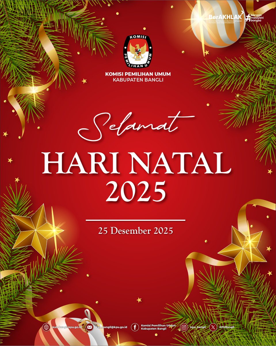 #Temanpemilih - Segenap Jajaran Komisi Pemilihan Umum Kabupaten Bangli mengucapkan Selamat Hari Natal 2025. Semoga hari ini penuh dengan sukacita, damai, dan kasih.
Semoga Tuhan selalu memberikan berkat dan kasih-Nya kepada Anda dan keluarga.