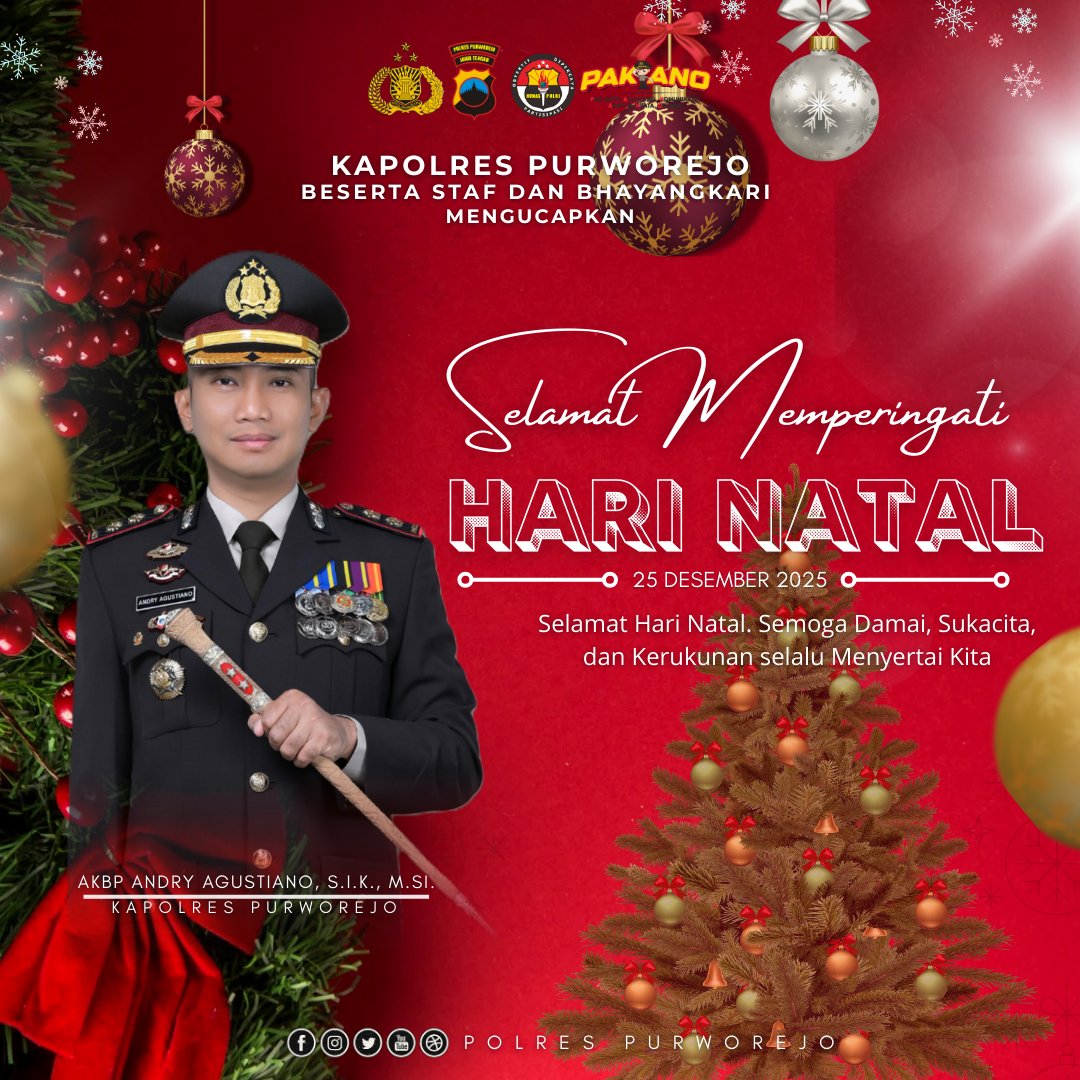 Kapolres Purworejo AKBP Andry Agustiano, S.I.K., M.Si. Beserta Staf dan Bhayangkari Mengucapkan Selamat Memperingati Hari Natal 25 desember 2025