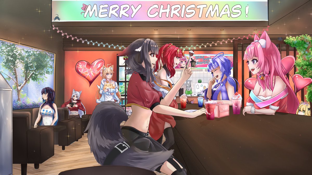 NovuVT's tweet image. SKY FREAKING COOKED ONCE AGAIN WITH THIS BEAUTIFUL CHRISTMAS ILLUSTRATION OF ME AND ALL MY WAIFUS AND FRENS 😻😻😻 THANK YOU THANK YOU THANK YOU!!!🥺🥺🥰🥰💕💕 I’ll tag all my waifus and frens below 🥳