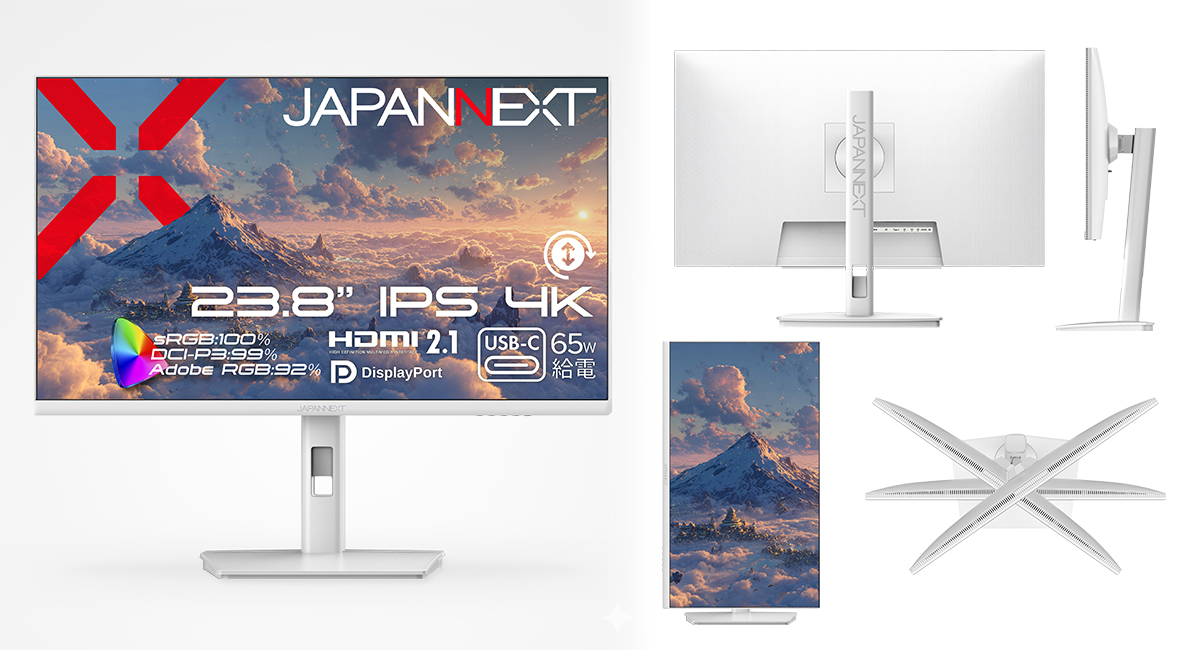 japannext1's tweet image. 🎉\本日発売!/🎉
🆕23.8インチ IPSパネル搭載 4K液晶モニター🖥️

コンパクトな​23.8インチの​画面サイズ✨
超高精細4K(3840x2160)解像度🪟
フルHDの​4倍の​高解像度で​圧倒的な​作業効率📈
⚪本体に​ホワイトカラーを​採用⬜
sRGB:100%(DCI-P3:95%、​Adobe RGB:92%)の​広色域🎨…