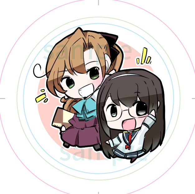 秋雲(艦これ) ,大淀(艦これ) 「c107 おまけバッジ 秋雲さん&ちび淀ちゃんWバッジ」|虎と明太子のイラスト