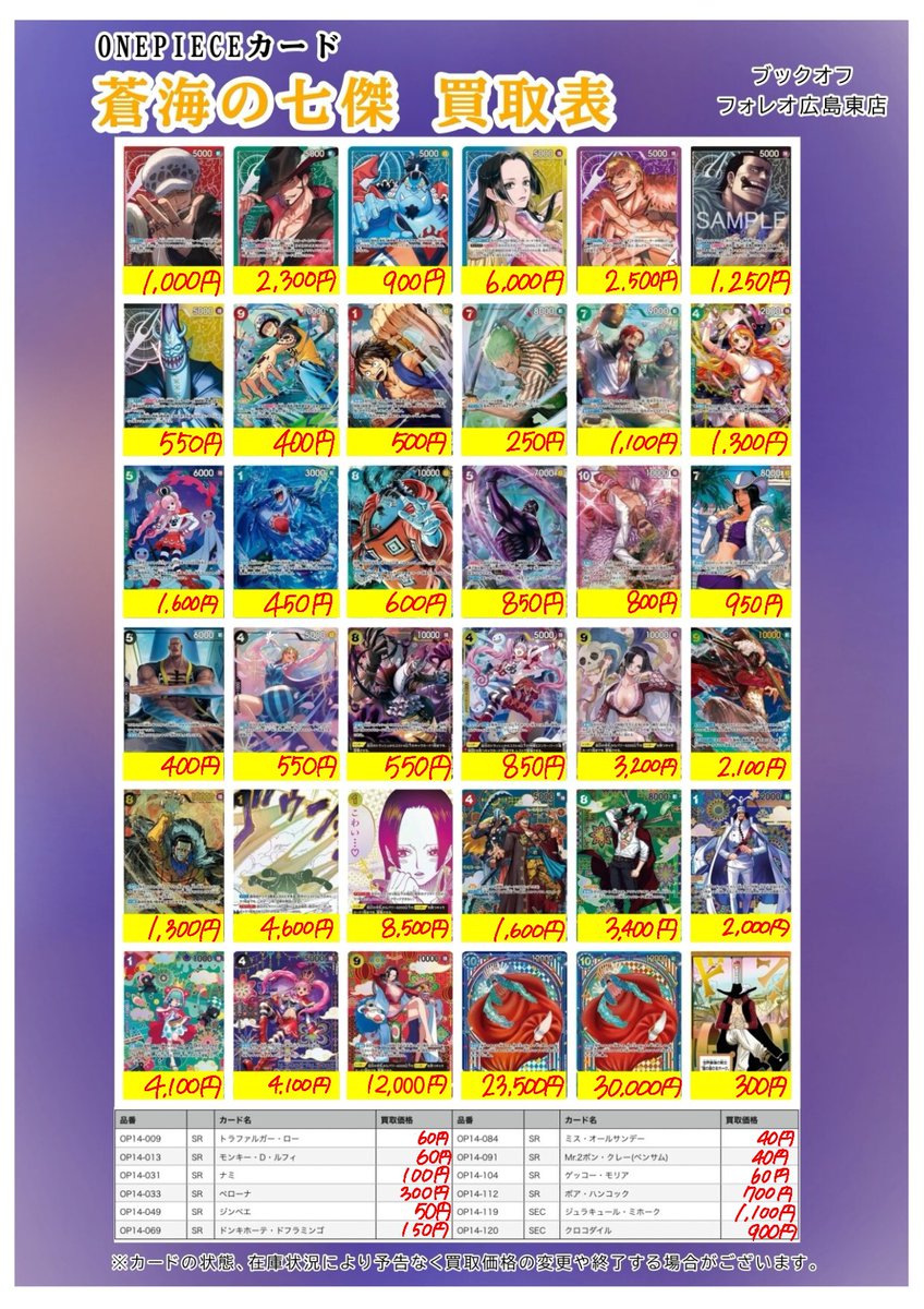 🏴‍☠️ワンピースカード 買取表🏴‍☠️// ブースターパック【OP14