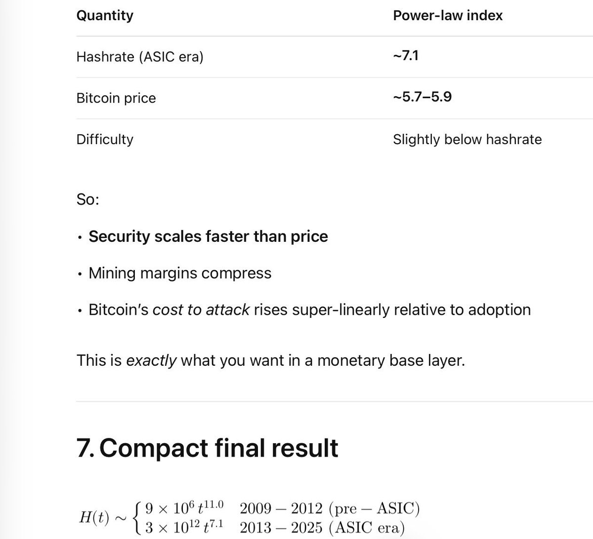 In the pre-ASIC era the hash rate rose as a power law of Bitcoin age to the  11th power, during those first four years there were many algorithmic  improvements and jump from
