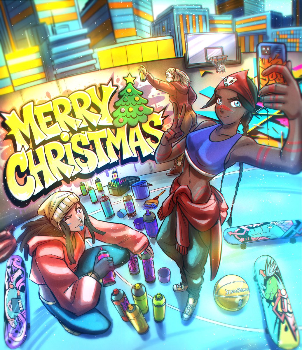 Spray-cans go psst and colors rise,
A Merry Christmas painted before your eyes🎄
#Christmas #Comic #Art #dinoDames