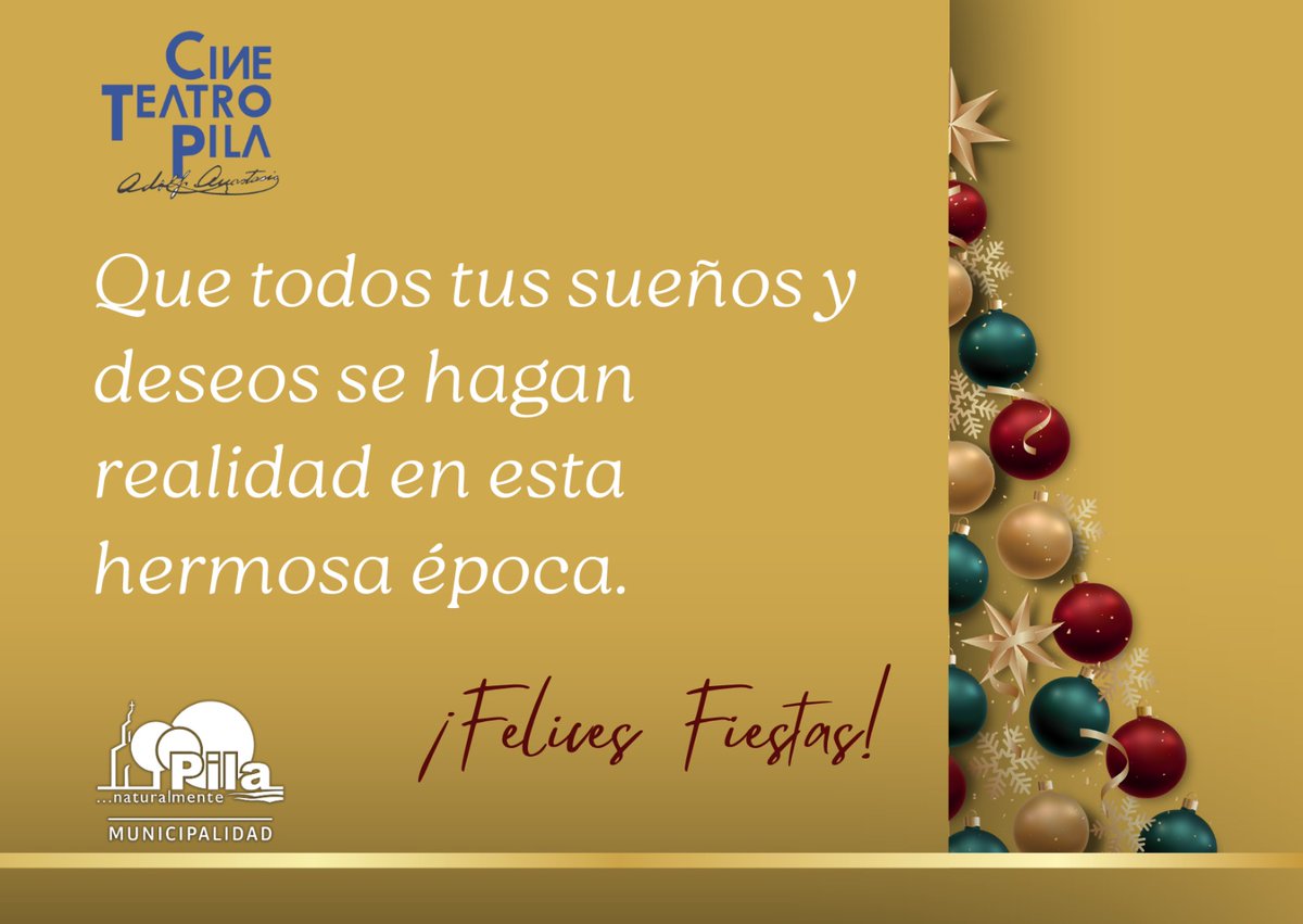 De parte de nuestro hermoso Cine Teatro "Padre Adolfo Anastasio" les queremos desear una feliz noche buena y feliz navidad! 🎄

Gracias por acompañarnos cada fin de semana! 

<a href="/MunicipioPila/">Municipalidad Pila</a>