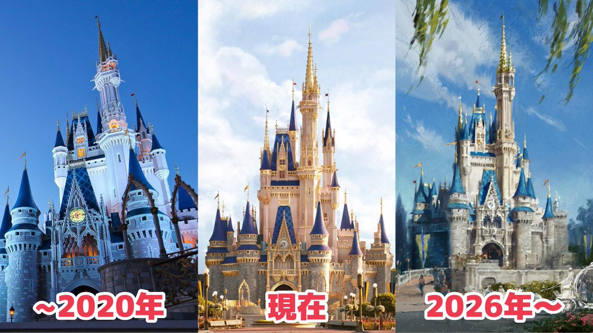 マジックキングダムのシンデレラ城のお色直しが2026年1月から始まり