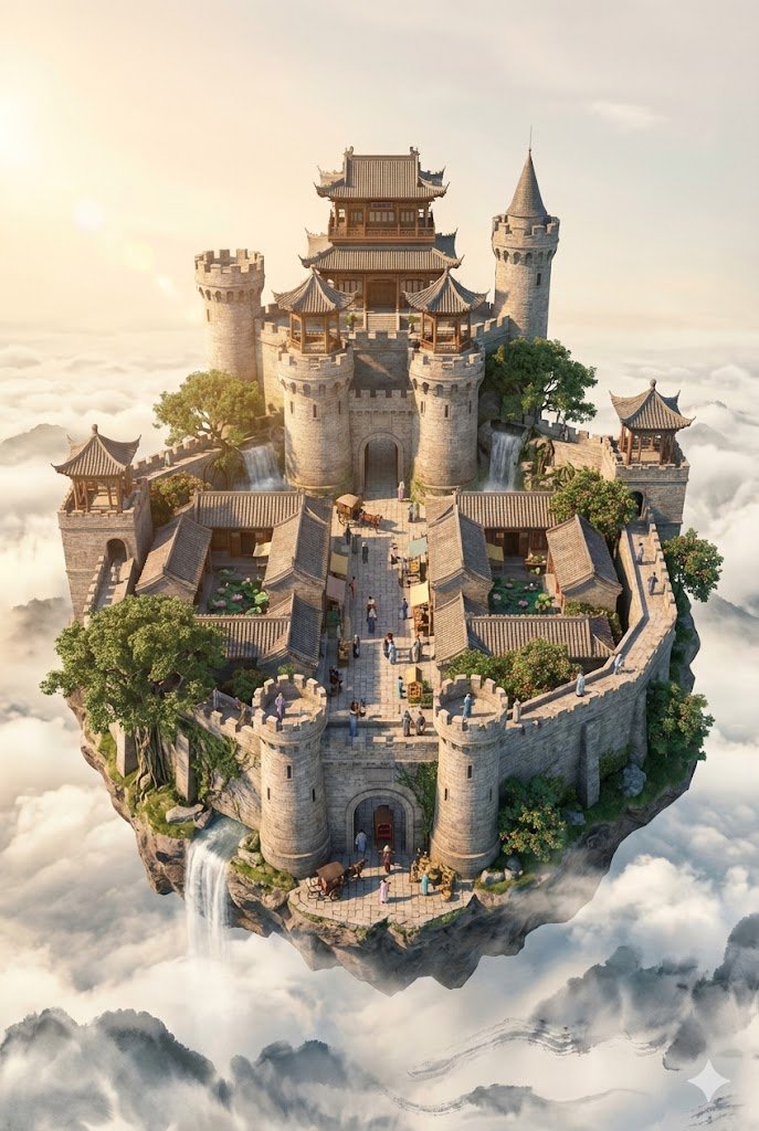 Floating Sky Castle Digital Art Poster Prompt — example 2