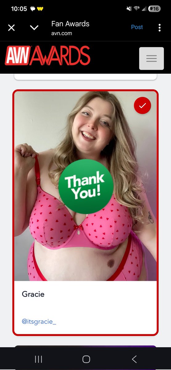 I watched, I came, I voted for @itsgracie_ for the #AVN @AVNawards avn.com/awards/voting/…