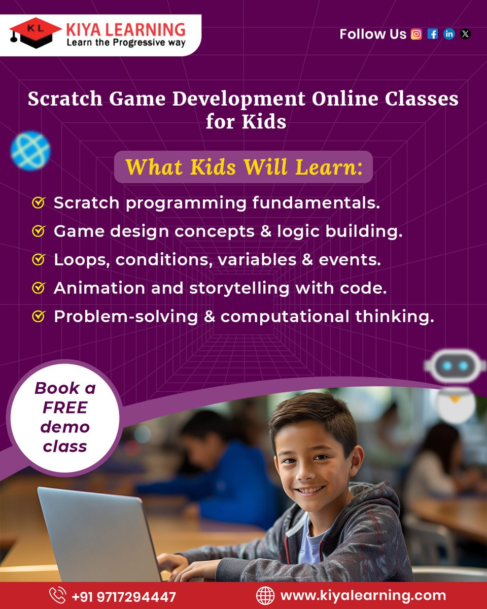 kiya_learning's tweet image. Turn your child’s creativity into exciting games! Our Scratch game development classes teach kids to code through fun.

#ScratchGameDevelopment #ScratchCoding #CodingForKids #GameDesign #KidsProgramming #OnlineClasses #STEMLearning #CreativeKids #LearnThroughPlay #FutureCoders
