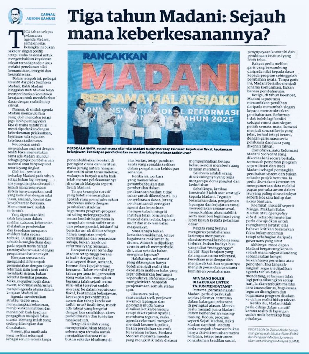 MADANI bukan jenama komunikasi. Maka ia reformasi yang wajib tahan diuji, ditegur, dan diaudit.

Jika MADANI takut pada teguran, itu tanda sistem lebih setia pada imej daripada rakyat.