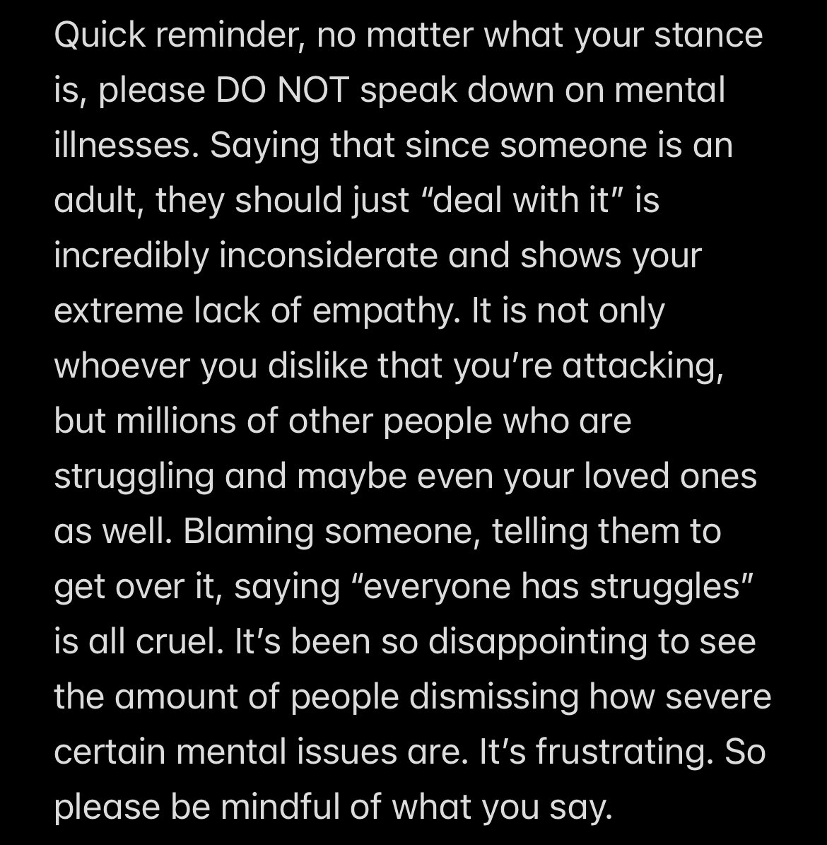 xstarrberriesx's tweet photo. Last thing I will publicly say about this. Please watch what you say and speak with kindness. Mental illness is never an easy fix.
.
.
. https://t.co/9CwcMn9Ebi