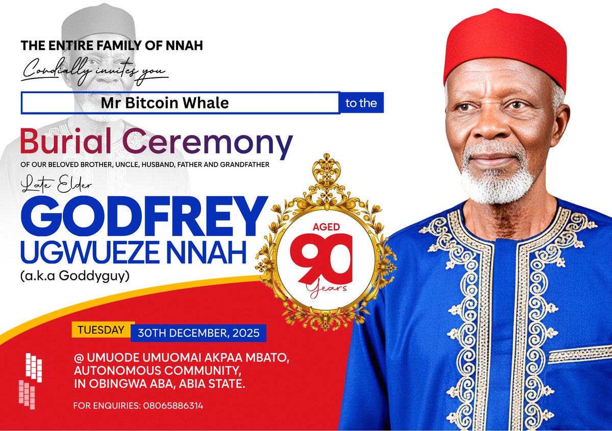 rubbydrill's tweet photo. @MrBitcoinWhalee I need $5,000. I have already set a date (30th December 2025) for my father's burial, and I'm lacking finance to finish the preparation and give my kingsmen there traditional right. Please help me out.

My name is Reuben Nnah 
BTC 
bc1q0vl0w2ddmt8yyfgjq39xfdy9z3zyk8e08fu544 https://t.co/o2n5dlJwAc