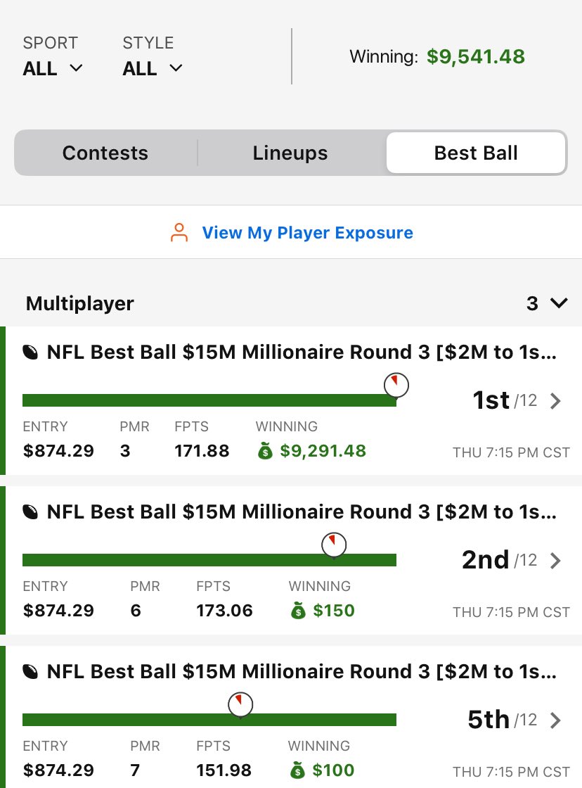 ProjectAwktober's tweet photo. Going dancing without Puka. Would have loved to sneak in that second team. #DraftKings #bestball https://t.co/32POuTrwPv