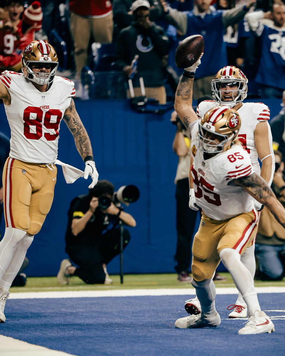 49ersSportsTalk's tweet photo. The #49ers WIN 48-27. Now move to 11-4 and the 5th seed in the NFC!

• The offense was electric- Brock Purdy was damn near perfect. That was so fun to watch. 
• CMC had 100+ Rush Yards and scored TDs as usual
• Kittle was dominant (let’s hope his ankle is ok)
• The D was bad
• It was so nice to see the rookies Collins and West step up

All in all - the Niners have momentum and will host the Bears on SNF. 

LETS GOOOOOOOOOOOO #FTTB