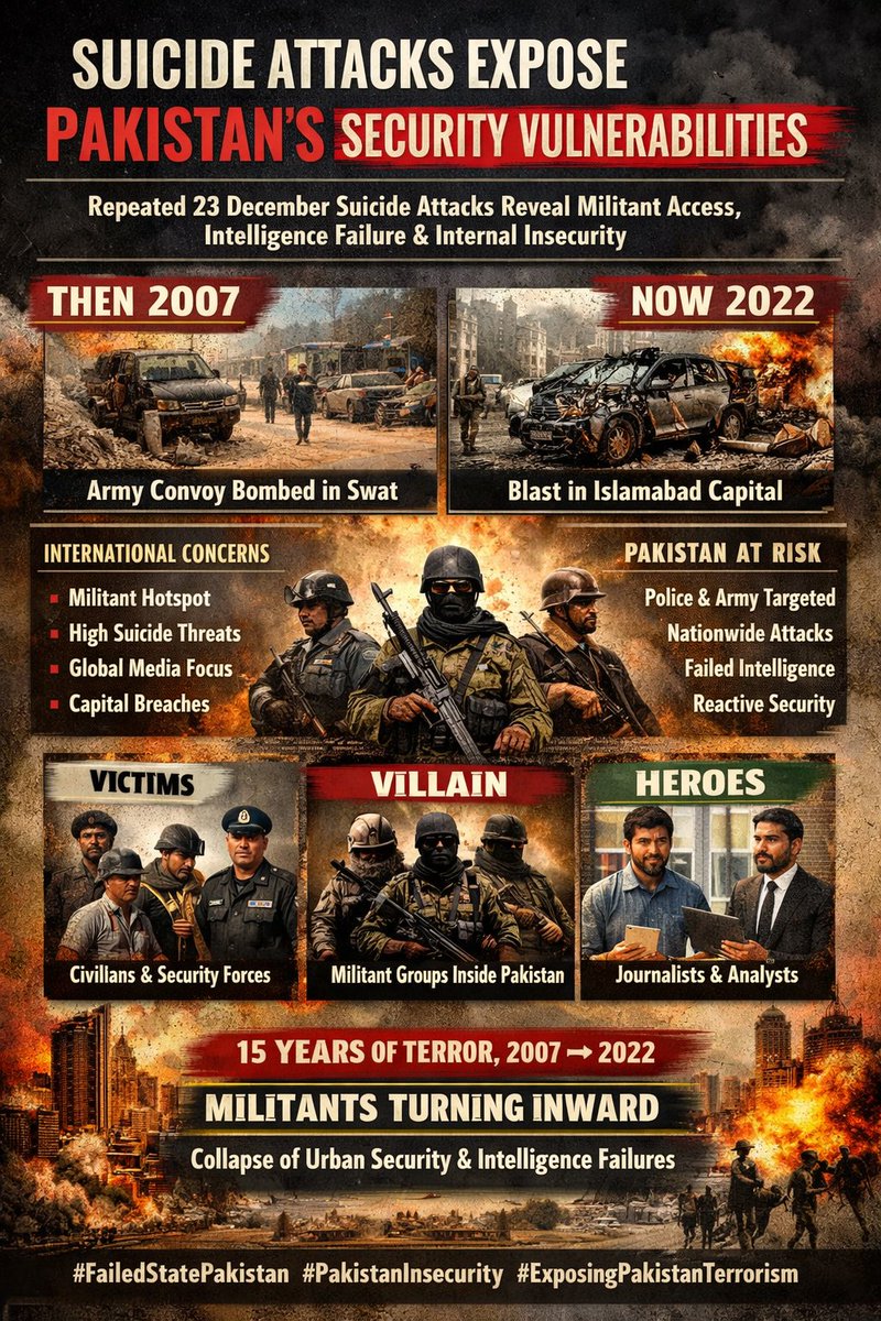 javedkhan201987's tweet image. “Suicide attacks expose Pakistan’s security failure.”
“Militant blowback shatters Pakistan’s stability.” #FaildStatePakistan #PakistanInsecurity #PakistanUnstable #ExposingPakistanTerrorism #GodMorningTuesday #KisanDiwas #NationalFarmersDay #2DaysToGo #ExploreGalaxyWay #Jammu