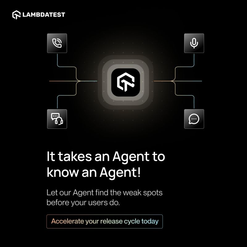 shahzebhoda's tweet photo. Check out LambdaTest's revolutionary Agent-to-Agent Testing Platform-the world's first dedicated solution for testing AI agents with intelligent AI agents: https://t.co/36M3VmjWPJ

#LambdaTestYourApps #AIAgents #AgentTesting #AgentToAgent #QualityEngineering https://t.co/N6i0ZZ893c