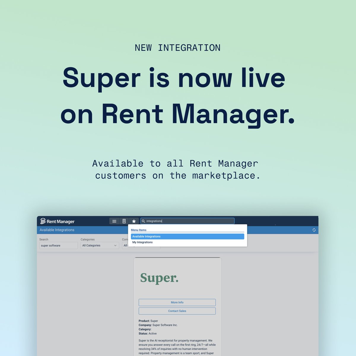 Our team's not done yet with launches through the end of the year... we are now live on the <a href="/RentManager/">Rent Manager</a>  marketplace.

Request to activate today to connect your AI receptionist with Rent Manager: hiresuper.com/integrations/r…

#rentmanager #proptech #AI #AIreceptionist
