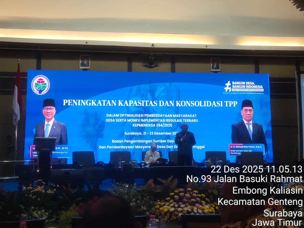 Pembukaan Peningkatan kapasitas dan konsolidasi TPP oleh Menteri  untuk itu harus terus meningkatkan kapasitas"
#TPPUjungTombakPembangunanDesa
#MenteriDesaPeduliTPP
#PendampingDesaUjungTombakPembangunan
<a href="/prabowo/">Prabowo Subianto</a>
<a href="/YandriSusanto/">Yandri Susanto</a>
<a href="/ArizaPatria/">Ariza Patria</a>
<a href="/KerjaSeskabRI/">Letkol Teddy Indra Wijaya</a>