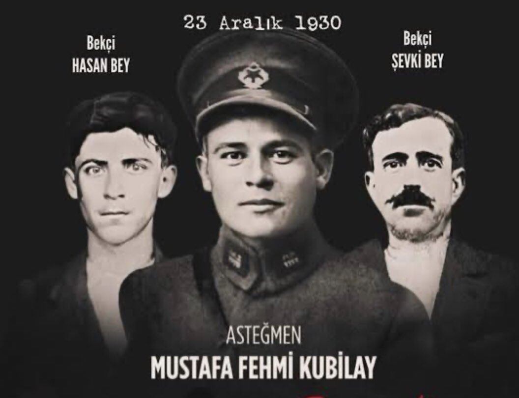 23 Aralık 1930’da Menemen’de Şeriatçılar tarafından katledildiler.

Asteğmen Mustafa Fehmi Kubilay
Bekçi Hasan
Bekçi Şevki

“İnandılar, dövüştüler, öldüler. Bıraktıkları emanetin bekçisiyiz!”