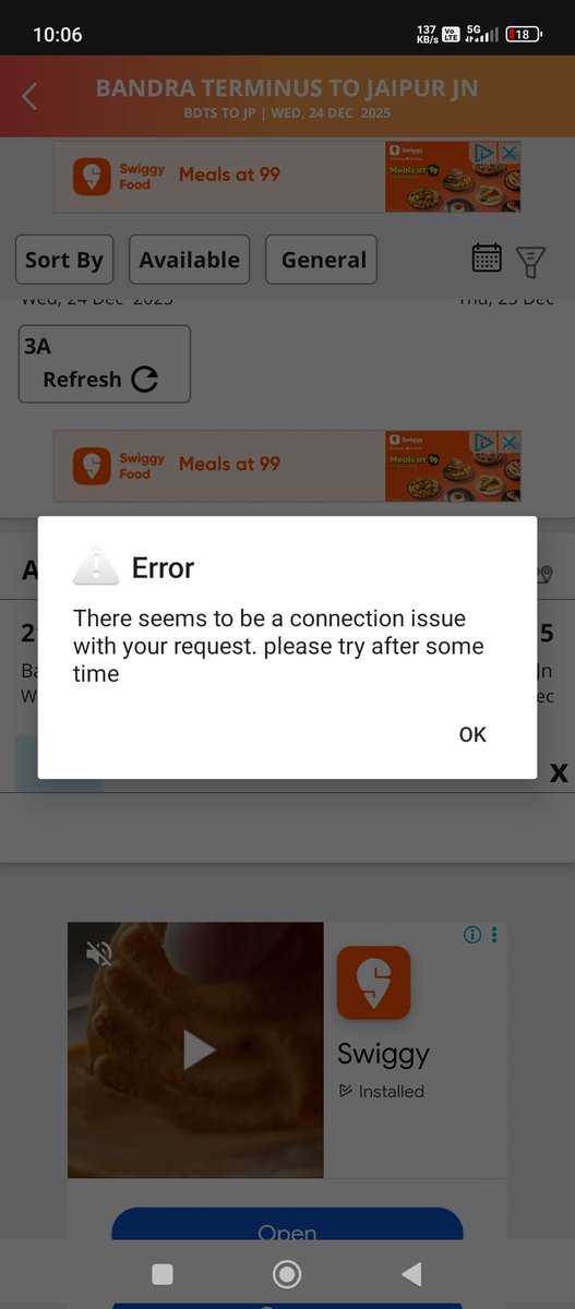 BadanNavid's tweet photo. The moment it's 10 am or 11 am irctc gives you great feeling .
Shame on big big fake talks ground reality is a passenger can't even think of tatkal booking ..
@IRCTCofficial @AshwiniVaishnaw 
One can give a try daily this is the same story https://t.co/NMjfyfUmQQ