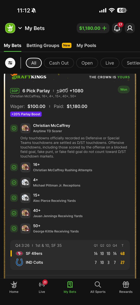 cjohnson0126's tweet photo. @CodyBrownBets Another HUGE win from your picks! Used the tweet picks as well as the parlay to cook up a 2nd banger from your picks this week! https://t.co/I9sZcWEvnX
