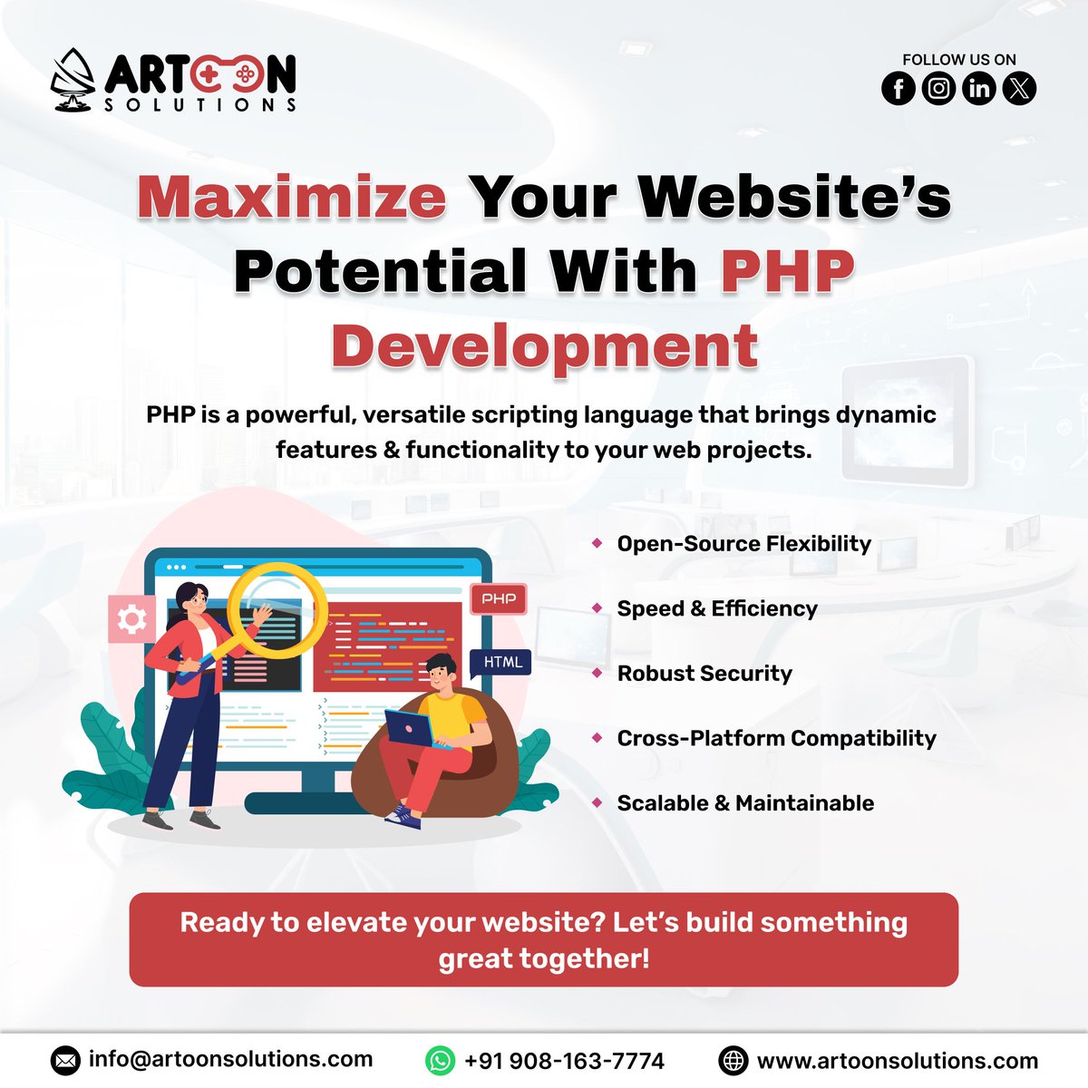 artoonsolutions's tweet photo. π» Boost your website with PHP development.
Fast, secure, scalable solutions built to perform.
At Artoon Solutions, we create robust PHP websites that grow with your business.
π https://t.co/jpoDdaeOWG
#PHPDevelopment #ArtoonSolutions https://t.co/s7duI7yfvs