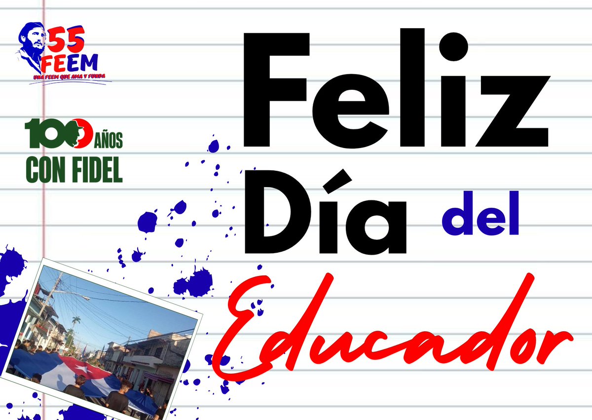 Hoy celebramos a aquellos que iluminan nuestro camino hacia el conocimiento con su paciencia y dedicación. 🌟 Los educadores son los arquitectos de nuestro futuro, inspirándonos a soñar y alcanzar nuestras metas.  ¡Feliz Día del Educador! 🎊
#UnaFEEMqueAmaYFunda
#100AñosConFidel