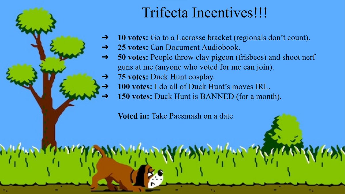 ITS WI SUMMIT TIME WOOOOOOOO (in like a week, voting starts the 28th)

Here are my incentives, make sure to get your local Duck Hunt into summit!!!

#VoteTrifecta