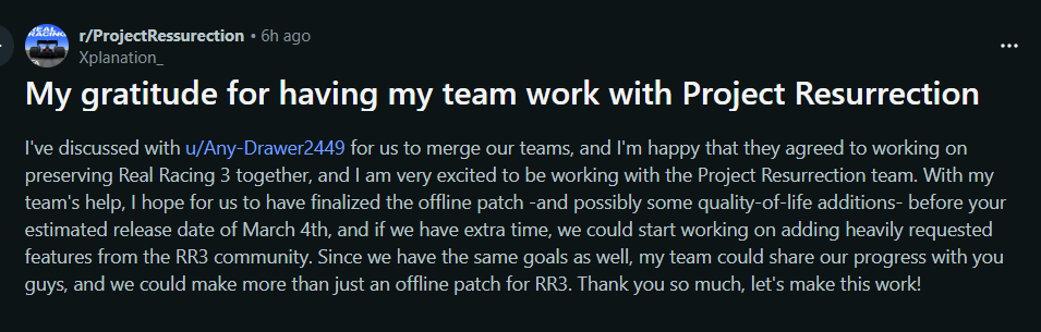 Real Racing 3: Project Resurrection, an offline patch project, will release on March 4, 2026.

#RealRacing3 #RR3