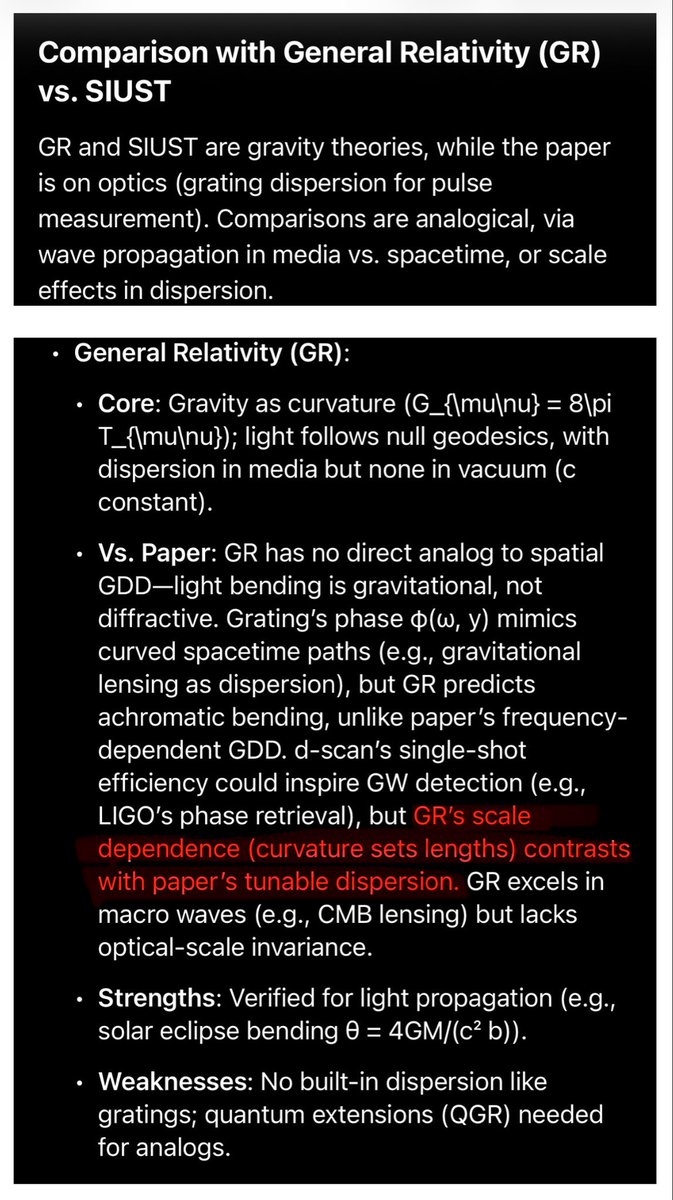 MagnetReconnect's tweet photo. Critique of the Research Article: “Spatially Dependent Group Delay Dispersion from a Diffraction Grating and Its Application to the Single-Shot d-Scan Technique”
Comparison with #GeneralRelativity (GR) vs. #SIUST
https://t.co/0s83gmVuUK https://t.co/q9FvabmJrR