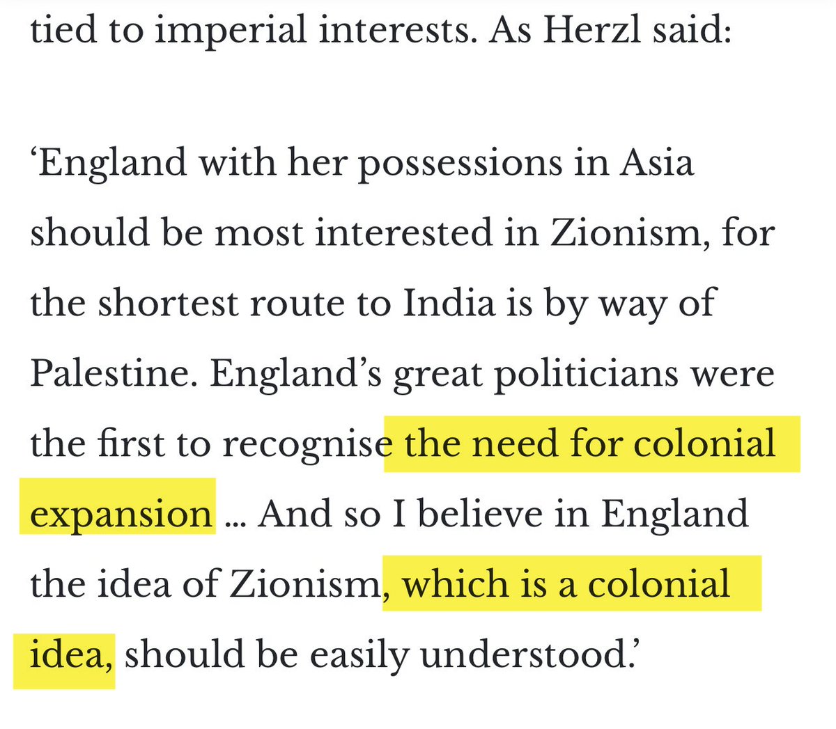 PrincipledProg1's tweet photo. @judeanceo The actual FOUNDER OF ZIONISM himself explained that Zionism is a colonial project that is directly tied to and built upon imperialism.

It's amazing how Zionists are so ill-informed about their own movement and know absolutely f**king nothing about history.

🤦‍♂️🤦‍♂️🤦‍♂️ https://t.co/iASPa8w9E3