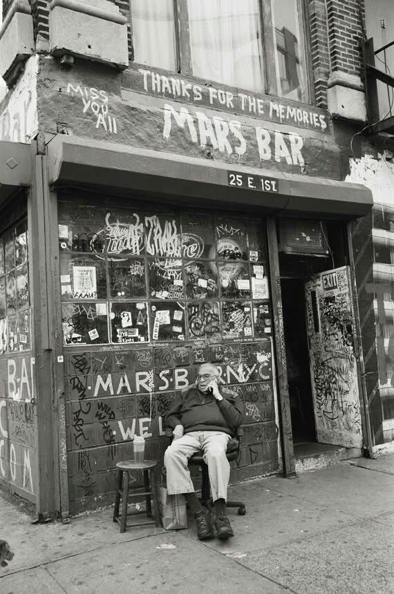 Owner Henry Penza outside the Mars Bar at 25 East 1st. Street and Second Avenue, East Village, New York City.