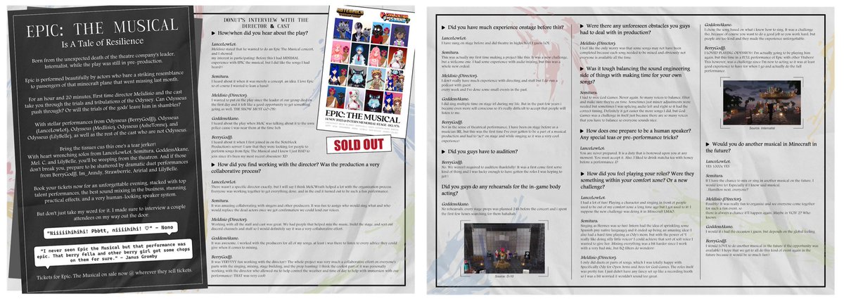 DonutDMerlot's tweet photo. A quick collage of all the #vciv articles I wrote for the server’s newspaper,
“The Splash”!!!
Big thanks to the @/AstroKatsumiVT and @/SemituraLC who formatted the Musical review, and Obituaries respectively! https://t.co/hHPSQMCGDJ