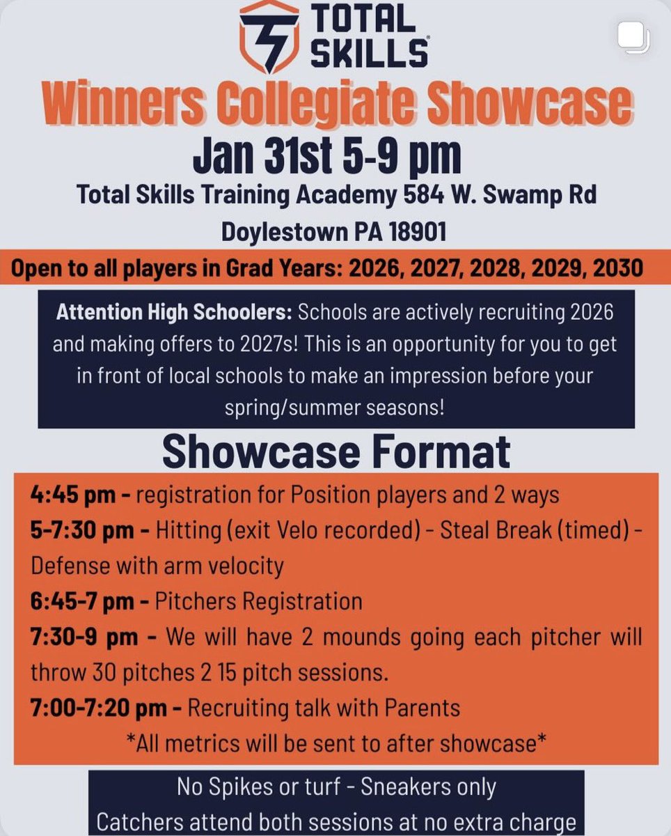 Dvu__Base's tweet photo. Winter Collegiate Showcase | Hosted by Total Skills

🎓 2026s still looking for a home — we are still looking to fill a few spots in the 2026 class
📈 Underclassmen — jumpstart your recruiting before the spring season
🏫 6 colleges in attendance

Link:https://t.co/rV105XZ3Ym https://t.co/RBdjaHj1Zy