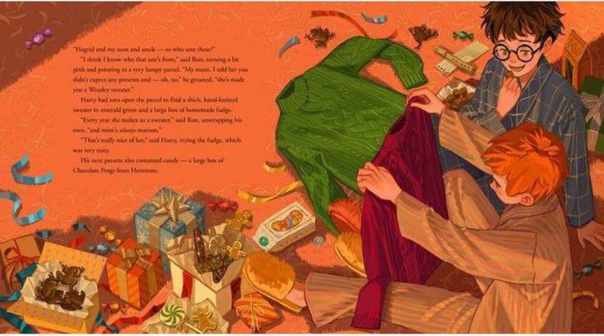 올해 크리스마스도 이거 살까 고민했는데 그냥 넘김 사게 된다면 마법사의 돌만 6권이 되기 때문... 일러스트들이 진짜 예쁘고 잘 뽑힘 마법사의 돌에서 해리가 호그와트에서 보내는 첫크리스마스 파트만 발췌해서 그림과 함께 낸 책
한국판어판은 문학수첩이 수입하지 않았는지 안 나옴 (내줘요 제발)