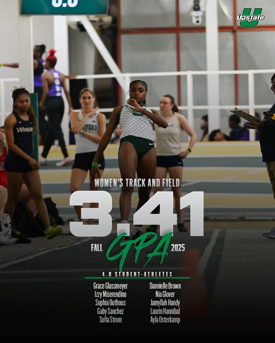 UpstateXCTrack's tweet photo. Our women's track and field team posted a 3.41 GPA!

A total of 10 athletes all earned a perfect 4.0's!

🔗 | https://t.co/VZzKQZTqEd

#SpartanArmy ⚔️ https://t.co/MAxYBmviFS